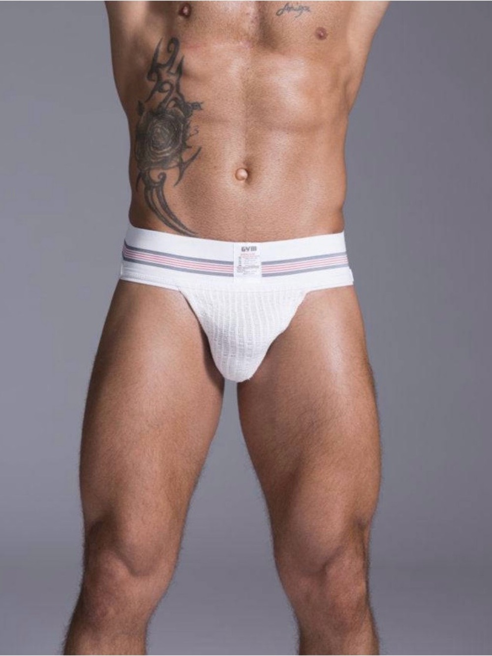 GYM Old School Jockstrap with 3" Waistband, White, Large